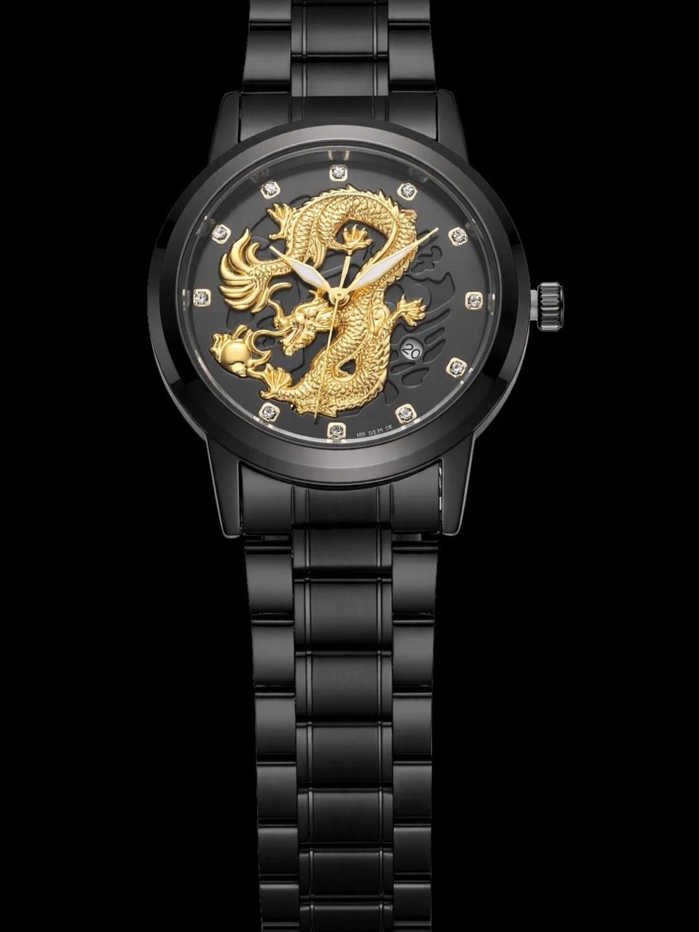 Men's Black Watch with Gold Dragon Dial